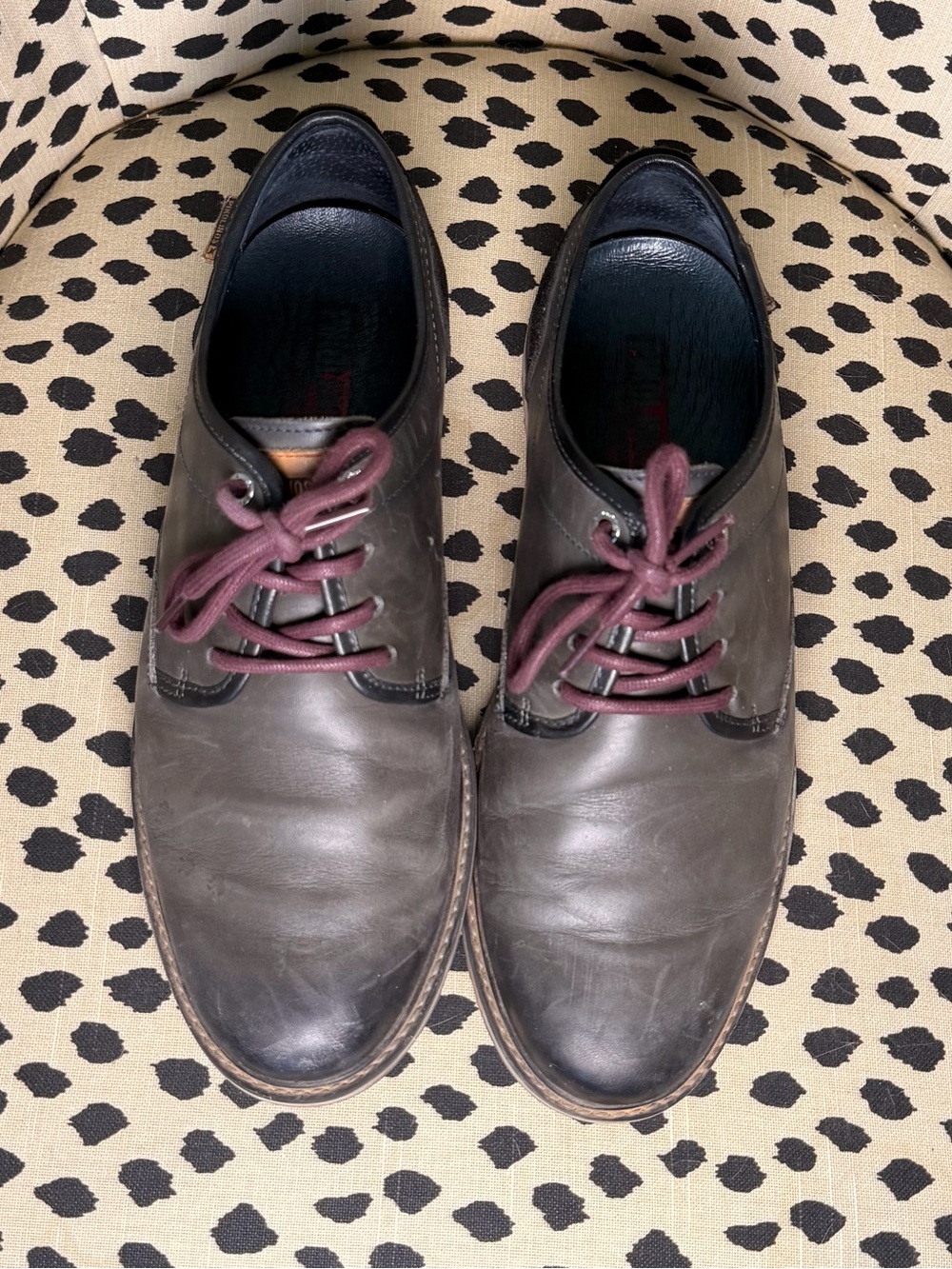 Men's Pikolinos Casual Leather Derby Shoes - Gray with Burgundy Laces